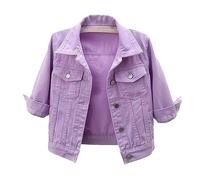Giacche di jeans da donna design occidentale abbottonatura classica a maniche lunghe shacket con colletto per le donne uk, Viola, XL
