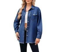 Giacche di jeans da donna oversize con bottoni e orlo sfilacciato a maniche lunghe tasche in denim, Bu2, L