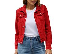 Giacche di jeans da donna, tinta unita, in jeans, shacket e bottoni, in cotone, stile vintage, per la transizione, in denim, con tasche lunghe
