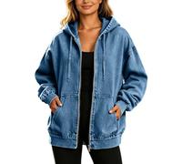 Giacche di jeans da donna vintage oversize con zip con cappuccio cappotto di jeans da donna primavera autunno casual felpe con cappuccio larghe leggere giacca da camionista per il tempo libero