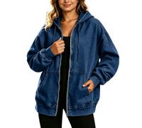 Giacche di jeans da donna vintage oversize con zip con cappuccio cappotto di jeans da donna primavera autunno casual felpe con cappuccio larghe leggere giacca da camionista per il tempo libero