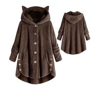 Giacche e cappotti in pile da donna, felpa con cappuccio con orecchie | Bottoni per cappotti invernali con cappuccio per orecchie di gatto - Felpa con cappuccio in pile, caldi capispalla oversize per