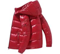 Giacche imbottite pesanti e brillanti da uomo, cappotti imbottiti con cappuccio, rosso, M