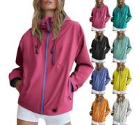 Giacche impermeabili da donna, giacca a vento con cappuccio, giacca a vento da donna, tinta unita, con tasche con cerniera, giacche antivento leggere, per camminare, viaggiare, casual, con cappuccio