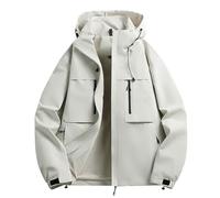 Giacche impermeabili da uomo leggere con cappuccio, antipioggia, con cappuccio, traspirante, multi tasche, antivento, per passeggiate ed escursioni alte, 1# bianco., XS