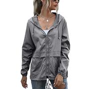 Giacche impermeabili leggere e ripiegabili da donna, giacca a vento per ciclismo all'aperto e corsa, giacca con cerniera e cappuccio, ad asciugatura rapida, impermeabile, grigio scuro, 3XL