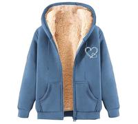 Giacche in pile da donna con cappuccio, giacche invernali da donna, caldo cappotto foderato in pile Sherpa con tasche alla moda felpa con cappuccio casual comoda felpa con cappuccio super morbida, Blu