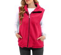 Giacche in pile per le donne Zip Up Stand Collar Gilet senza maniche | Gilet in pile da donna, tinta unita, in pile polare, con cerniera, colletto alto, tasche laterali, abbigliamento invernale