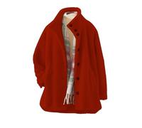 Giacche invernali da donna in pile Sherpa, con bottoni, a maniche lunghe, con tasche, Rosso, XL