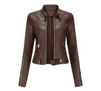 Giacche Invernali Donna Giacca in pelle da donna corta corta in pelle con colletto alla coreana tinta unita Cappottino Donna Piumino Lungo Donna Invernale (Coffee, XXXL)
