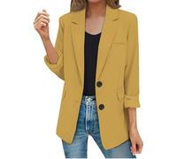 Giacche per le donne Business Casual Aperto Anteriore Manica Lunga Lavoro Ufficio Risvolto Colletto Bottoni Blazer, Oro, 3XL