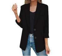 Giacche per le donne Business Casual Aperto Anteriore Manica Lunga Lavoro Ufficio Risvolto Colletto Bottoni Blazer, Nero , XXL