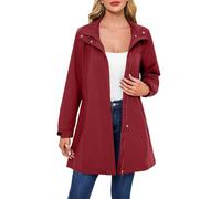 Giacche per le donne UK Inverno Softshell Cappotto Pioggia Full Zip Giacca a Vento Impermeabile A Maniche Lunghe Da Donna Con Cappuccio, vino, XL