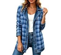Giacche scozzesi da donna casual denim colletto button down maniche lunghe | Esclusivo denim splicing morbido tessuto misto retrò stampa a quadri vestibilità rilassata moda per tutti i giorni capispalla