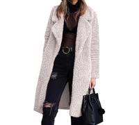 Giacche Sherpa oversize da donna, in pile peloso, con risvolto aperto sul davanti, cardigan lungo caldo cappotto invernale in pelliccia sintetica capispalla double-face peluche Teddy Coat, Beige, S