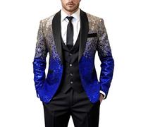 Giacche Uomo - Giacca Uomo Paillettes sfumate per Abiti da palcoscenico di Lusso per la Vita Notturna con Taglio Sottile e Moderno per Eventi serali (Blue S)