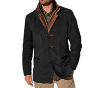 Giacche Vintage in Camoscio da Uomo, Blazer Doppio Strato con Risvolto in Pelliccia, Collo in Pelle, Lunghezza Media, Blazer da esterno per l'autunno e l'inverno, Nero , 4XL