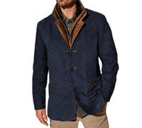 Giacche Vintage in Camoscio da Uomo, Blazer Doppio Strato con Risvolto in Pelliccia, Collo in Pelle, Lunghezza Media, Blazer da esterno per l'autunno e l'inverno, blu, M
