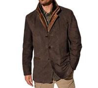 Giacche vintage in pelle scamosciata da uomo, blazer a doppio strato con collo in pelliccia, collo in pelle, lunghezza media, blazer per esterni autunno e inverno, Caffè, XXL
