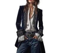Giacche vintage in velluto da donna UK autunno primavera casual sciolto maniche lunghe con colletto dentellato blazer retrò floreale giacca lunga elegante capispalla da donna cappotto da sera per