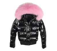 Giacchetta Corta Da Donna In Morbida Piuma Con Pelliccia Sintetica, Nero3., S