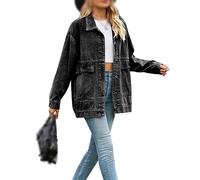 Giacchetto in Jeans Donna, Giacca da Donna in Denim Lavato alla Moda con Grandi Tasche Taglie Forti Giacca Oversize in Jeans Jean Shacket Giacca da Camionista Giacca da Fidanzato Cardigan Giacca da