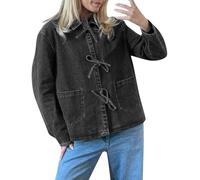 Giacchetto Jeans da Donna,Button Down Boyfriend Jean Jacket Cappotto di con Scialle Lavaggio Moda Outwear Elegante, Leggera vestibilità Regolare Denim Capispall Stagione Streetwear