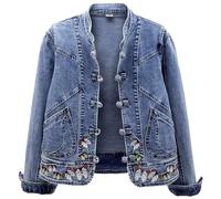 Giacchetto Jeans da Donna Button Down Boyfriend Jean Jacket Giacca Corta di a Maniche Corte Cappotto Corto con Tasche Denim Grandi Dimensioni per Primavera Autunno