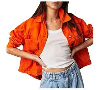 Giacchetto Jeans da Donna,Lavaggio Vintage Giacca a Vento Corta di Maniche Corte Manica Lunga Orlo sfilacciato strappato Taglie Forti Donna Camicia con Colletto Rovesciato Stagione Streetwear