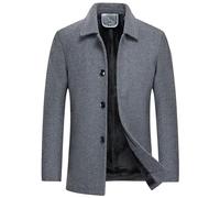 Giaccone da uomo in pura lana con colletto reversibile in pile per una moda casual elegante in qualsiasi condizione atmosferica, grigio., XXL