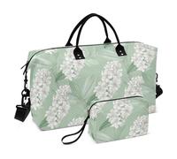 Giacinto Fiore Stile Mite e Fresco Bianco Verde Chiaro Borse Da Viaggio Weekend Borsa Da Palestra Carry on Duffel Borse con Cinghia Regolabile per Aereo Viaggiare 2 Pezzi Set Bolsa para viajar en