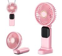 GIACOMO Mini Ventilatore Portatile,Ventilatore Portatile USB Ricaricabile，Ventilatore a Mano con 5 Livelli di Velocità, Batteria da 5000 mAh, Ventilatore Pieghevole per Ufficio, All'aperto（Rosa）