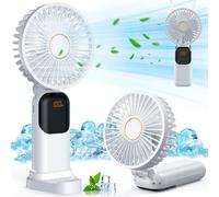 GIACOMO Mini Ventilatore Portatile,Ventilatore Portatile USB Ricaricabile，Ventilatore a Mano con 5 Livelli di Velocità, Batteria da 5000 mAh, Ventilatore Pieghevole per Ufficio, All'aperto（Bianco）