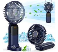GIACOMO Mini Ventilatore Portatile, Ventilatore Portatile USB Ricaricabile，Ventilatore a Mano con 5 Livelli di Velocità, Batteria da 5000 mAh, Ventilatore Pieghevole per Ufficio, All'aperto（Blu）