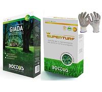 Giada, Sementi per tappeto erboso pregiato per aree poco soleggiate 1Kg + Concime Fertilizzante per Prato Super Turf 24-6-9 da 2Kg - Bottos * inclusi GUANTI VF UTILIA IN NITRILE/NYLON *