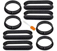 GIAK Anello Crostata Forato 8 Pezzi Anello per Crostata Mousse di Forma Rotonda Forma Ovale Pasticceria Stampi Riutilizzabile Anello Microforato Crostata Con 1 Pezzo di Pennello in Silicone