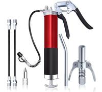 GIAK Ingrassatore Manuale Pompa ingrassatrice Pistola Ingrassatore 8000PSI Pistole per Grasso Professionale con Tubo Flessibile Tubo di Estensione in Metallo 6 Pollici,Ugello Appuntito (Rosso)
