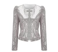 Gialle Donne Cappotto Da Donna Casual Moda Paillettes Paillettes Glitter Cardigan Softshell Giacca Delle Signore Cappotto, argento, M