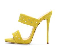 Giallo,40 EU,Sandali con Plateau e Tacco da Donna, Due Cinturini, Stiletti, Sabot, Punta Aperta, décolleté Slip-on alla Moda, Strass, Senza Schienale, Tacco Alto