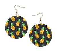 Giallo ananas Stampa Piercing Rotondo Orecchini In Pelle Set 1 Paio di Eleganti Orecchini In Pelle Pendenti Cerchio Per Le Donne Gioielli Regali, One Size, Poliestere