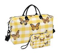 Giallo Bianco Check Plaid Farfalla Decorative Viaggio Duffel Bag Grande Borsa da Palestra con Borsa da toilette per Sport Multifunzionale Bolsa para viajar en Avion de Mujer