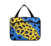 Giallo-Blu Leopard Print Hanging Grande Hanging Travel Toiletry Bag con gancio, Designer Chic Toiletry Bag per le donne Viaggio Bagno bolsas de maquillaje para Mujer L