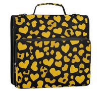 Giallo brillante Beige Leopard Pattern Cuore 3,8 cm 3 anelli raccoglitore cerniera con cinghia Laege Capacità Raccoglitore Documenti Organizzatore per Ufficio Scuola Organizadores de adhesivos