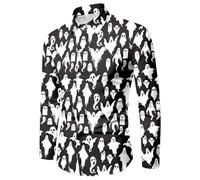Giallo Camicia Uomo Maniche Corte Halloween Camicia con Stampa Teschio Croce e Rose Slim Fit Horror Maglietta con Risvolto Bottoni Camicia Gotico Divertente per Carnevale Cosplay Feste Xxl Pipistrelli