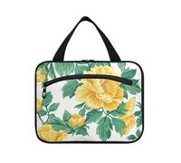 Giallo e Bianco Peonia Hanging Bag per Viaggiare con il gancio, Designer Unisex Makeup Bag Organizer per le Donne Viaggio bolsas para maquillaje, Peonia gialla e bianca, L, casual