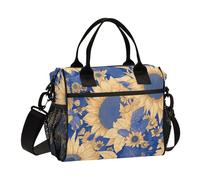 Giallo e Blu Girasole Fiori Eco-Friendly Lunch Box Cooler Bag con Tracolla Lunch Box per Scuola Superiore per Campeggio Bolsa termica para comida Fria
