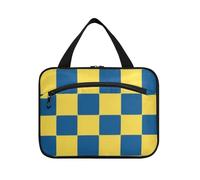 Giallo e Blu Scacchiera Hanging kit per Viaggio con gancio, Designer Fashion Bag per il trucco per Viaggiare Donne Vacanza bolso de maquillaje para Mujer L