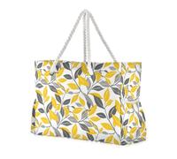 Giallo e grigio Seamless Leaf Pattern Sandproof Tote Borsa a tracolla con tasche laterali Borsa da viaggio portatile con portabicchieri sul lato