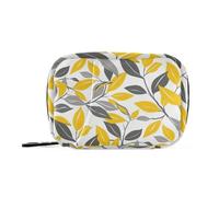 Giallo e grigio senza cuciture modello di foglie borse per pillole per il viaggio con scomparti staccabili Custodia da viaggio portatile per borsa