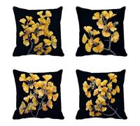 Giallo Federe Cuscini Divano 75x75cm Set Di 4, Morbido Cuscini per Divano Foglia Modello con Cerniera Invisibile Progettare, Doppia Faccia Stampa Velluto Materiale per Decorazioni Casa -HCW2506U1
